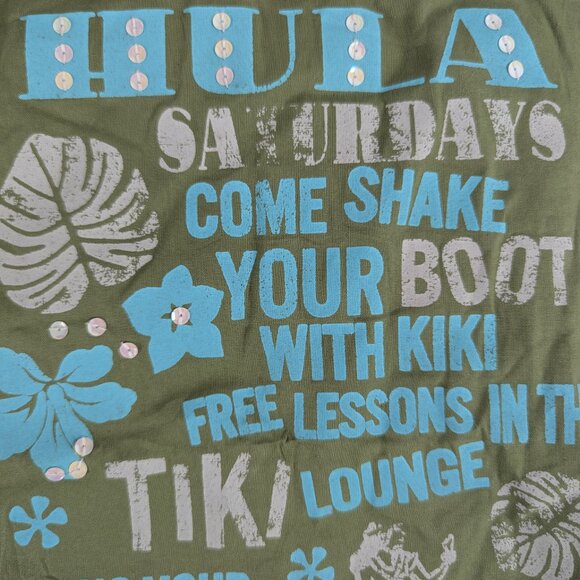 Old Navy Green HULA Tote Bag Cotton Sequin Accents 2004 Nostalgia Millennial Y2K - Picture 7 of 8